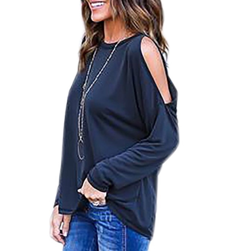 Beautiful women cold shoulder long sleeve shirt - Picture 2 of 5